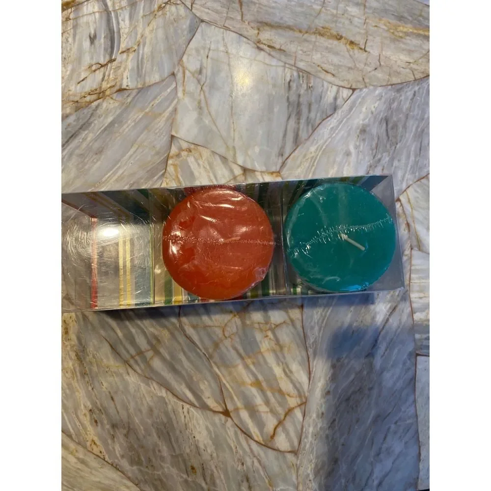 Patio Companion Set of‎ 2 Citronella Pillar Candles Orange Teal Outdoor Use